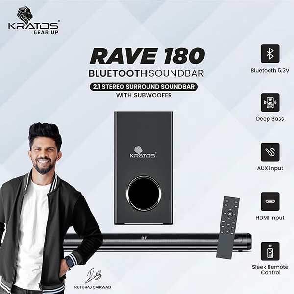 Buy Kratos 2.1 CH Rave 180 Wired Subwoofer Sound Bar - Vasanth and Co